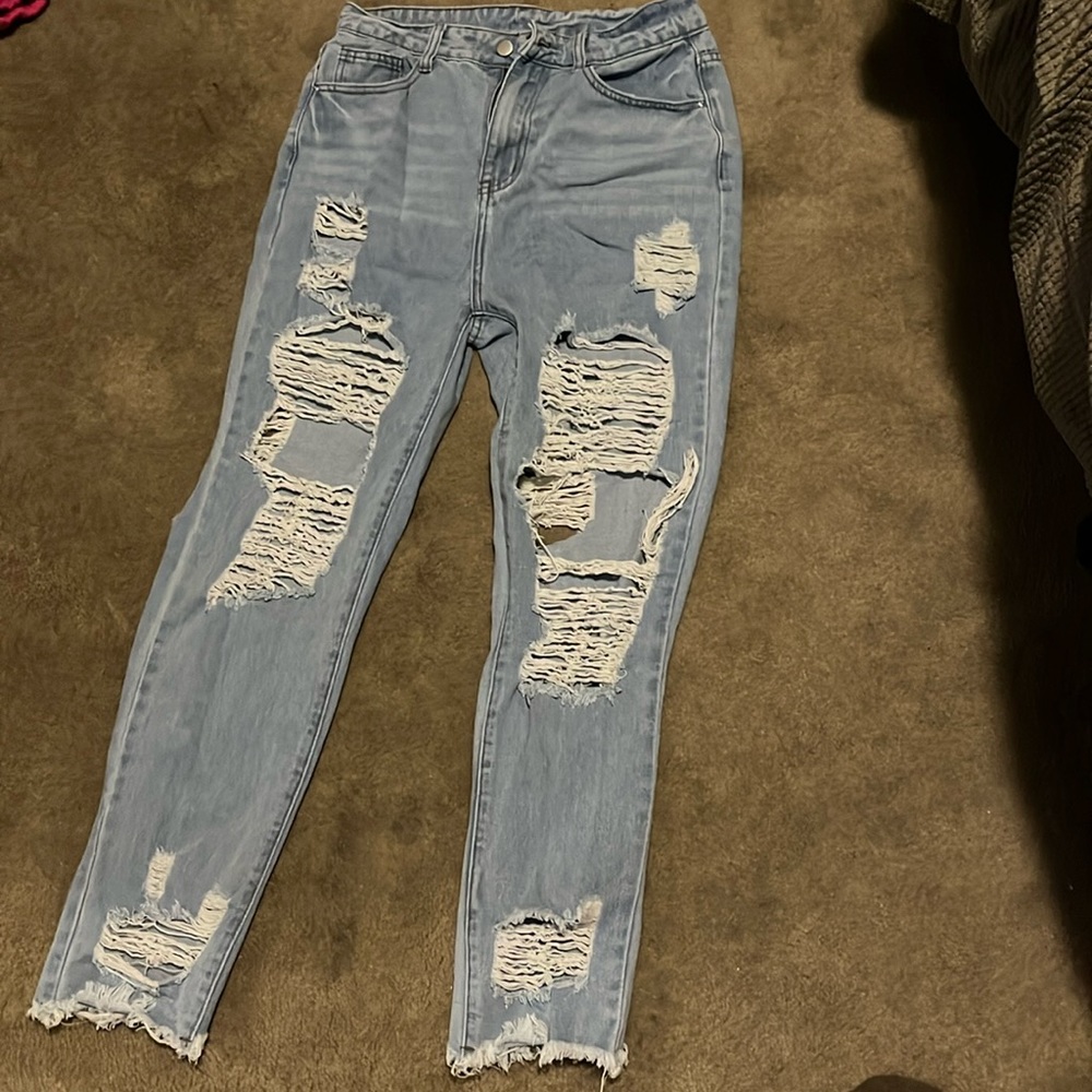 SHEIN stretch high rise ripped jeans
